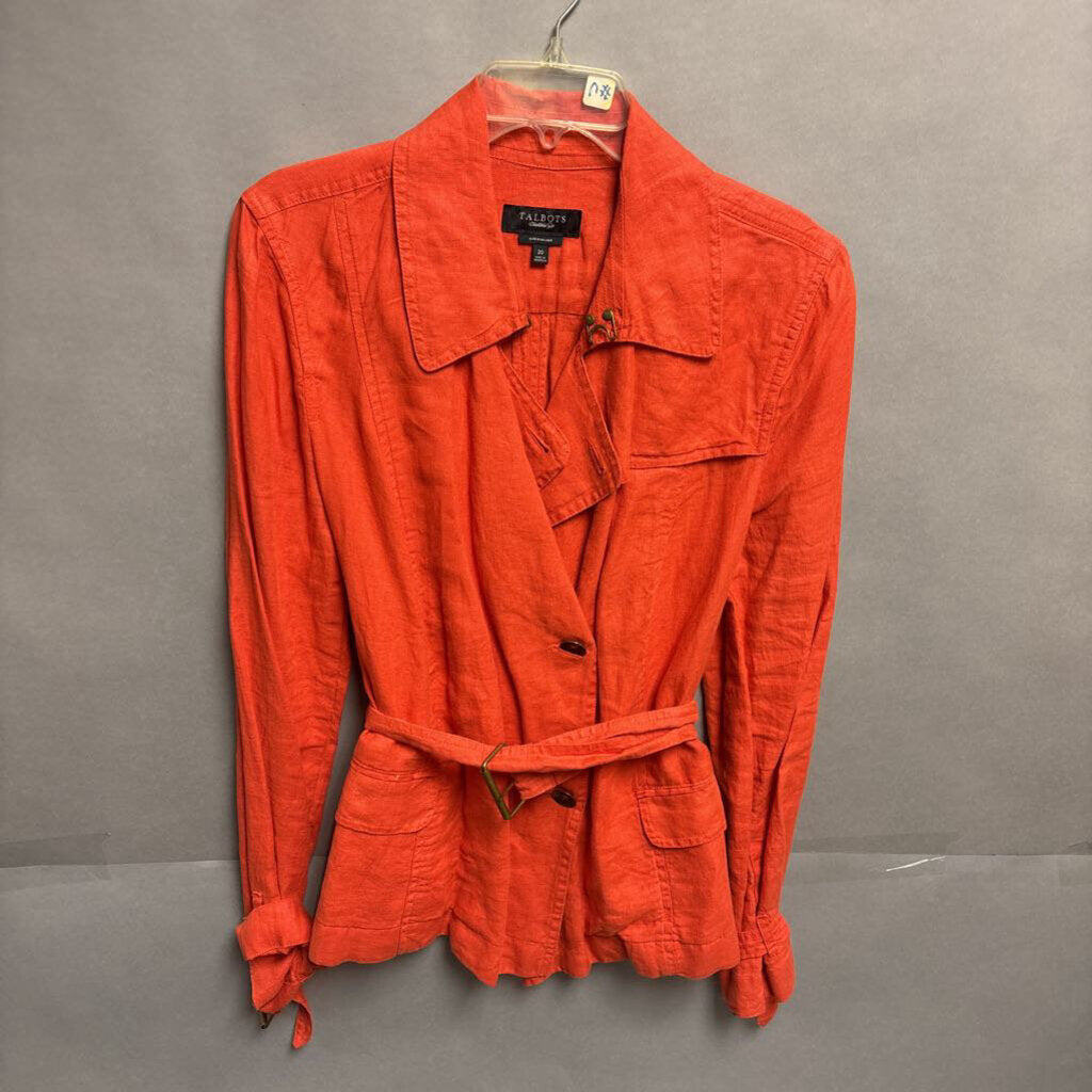Talbots Orange Linen Military Style Jacket Size 20