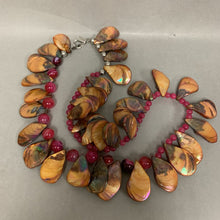 Load image into Gallery viewer, Magenta &amp; Orange Dyed Agate &amp; MOP Beaded Necklace (26&quot;)
