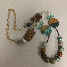 Load image into Gallery viewer, Brown &amp; Green Jasper &amp; Crystal Bead Chain Necklace (30")
