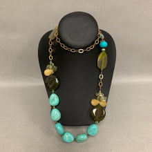 Load image into Gallery viewer, Turquoise Agate &amp; Glass Beaded Chain Necklace (32&quot;)
