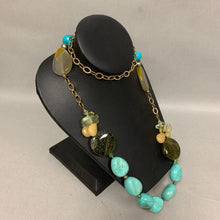 Load image into Gallery viewer, Turquoise Agate &amp; Glass Beaded Chain Necklace (32&quot;)
