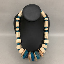 Load image into Gallery viewer, Bone Teal Stone Sea Glass &amp; Shell Beaded Necklace (22&quot;)
