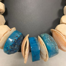 Load image into Gallery viewer, Bone Teal Stone Sea Glass &amp; Shell Beaded Necklace (22&quot;)
