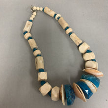 Load image into Gallery viewer, Bone Teal Stone Sea Glass &amp; Shell Beaded Necklace (22&quot;)
