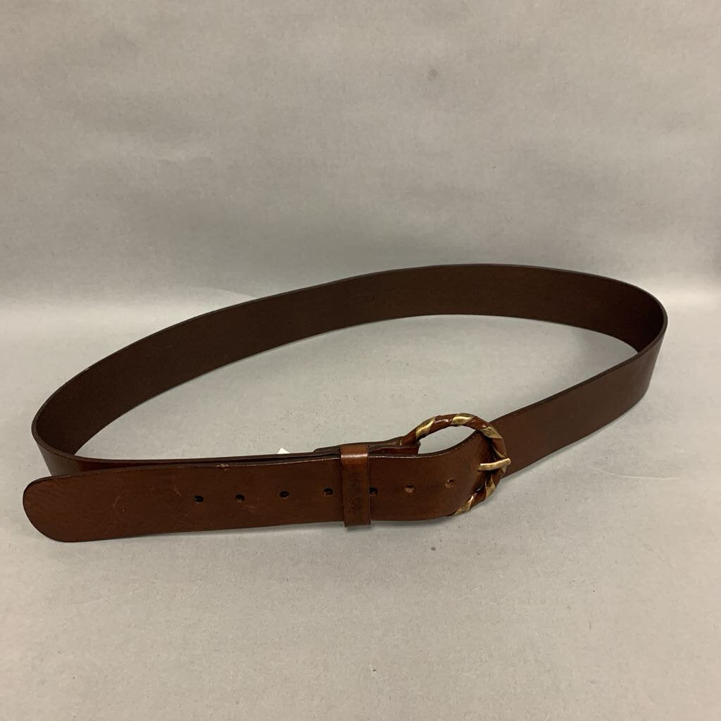 Talbots Brown Leather Brass O-Buckle Belt sz XXL