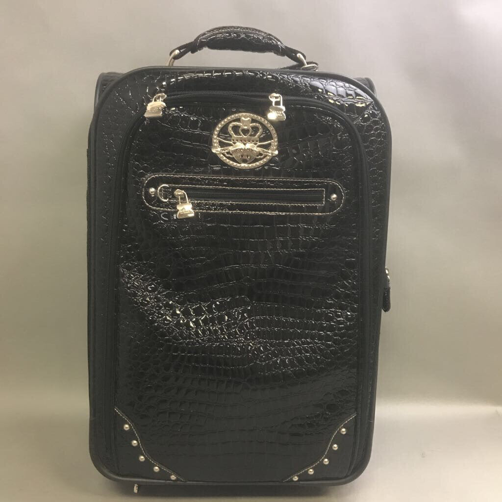 Kathy Black Patent Leather Croc Pattern Roll Luggage Suitcase (21x14x10)