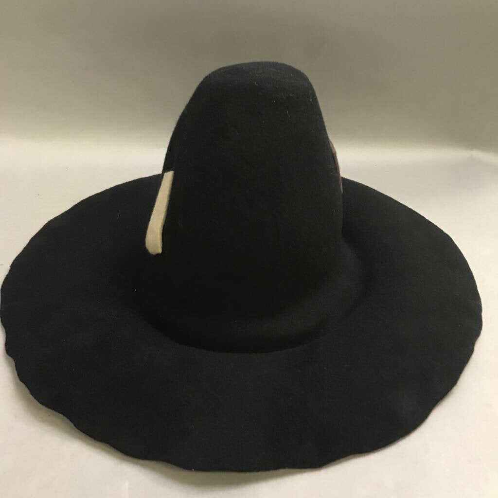 Vintage Black Felt Cone Floppy Brim Scarecrow Hat (7.5