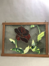 Load image into Gallery viewer, Framed Stained Glass Window Red/Green Flower (23x33)(As Is)
