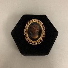 Load image into Gallery viewer, Vintage Florenza Faux Tortoise Cameo Brooch Pin (2.25&quot;)
