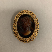 Load image into Gallery viewer, Vintage Florenza Faux Tortoise Cameo Brooch Pin (2.25&quot;)

