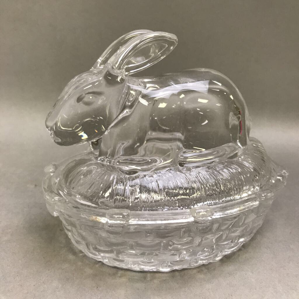 Rabbit on Basket Lidded Glass Box (4.5