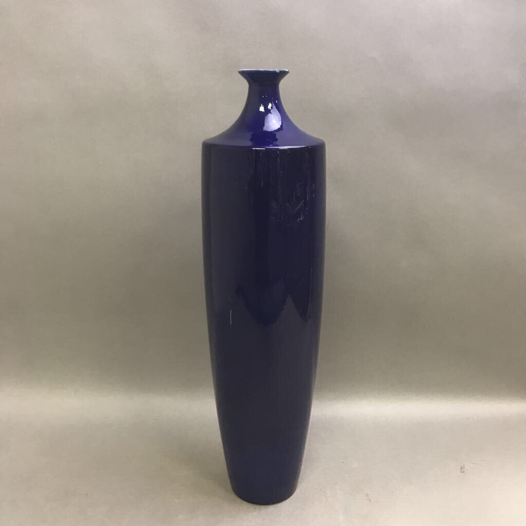 Tall Blue White Encased Glass Vase (18