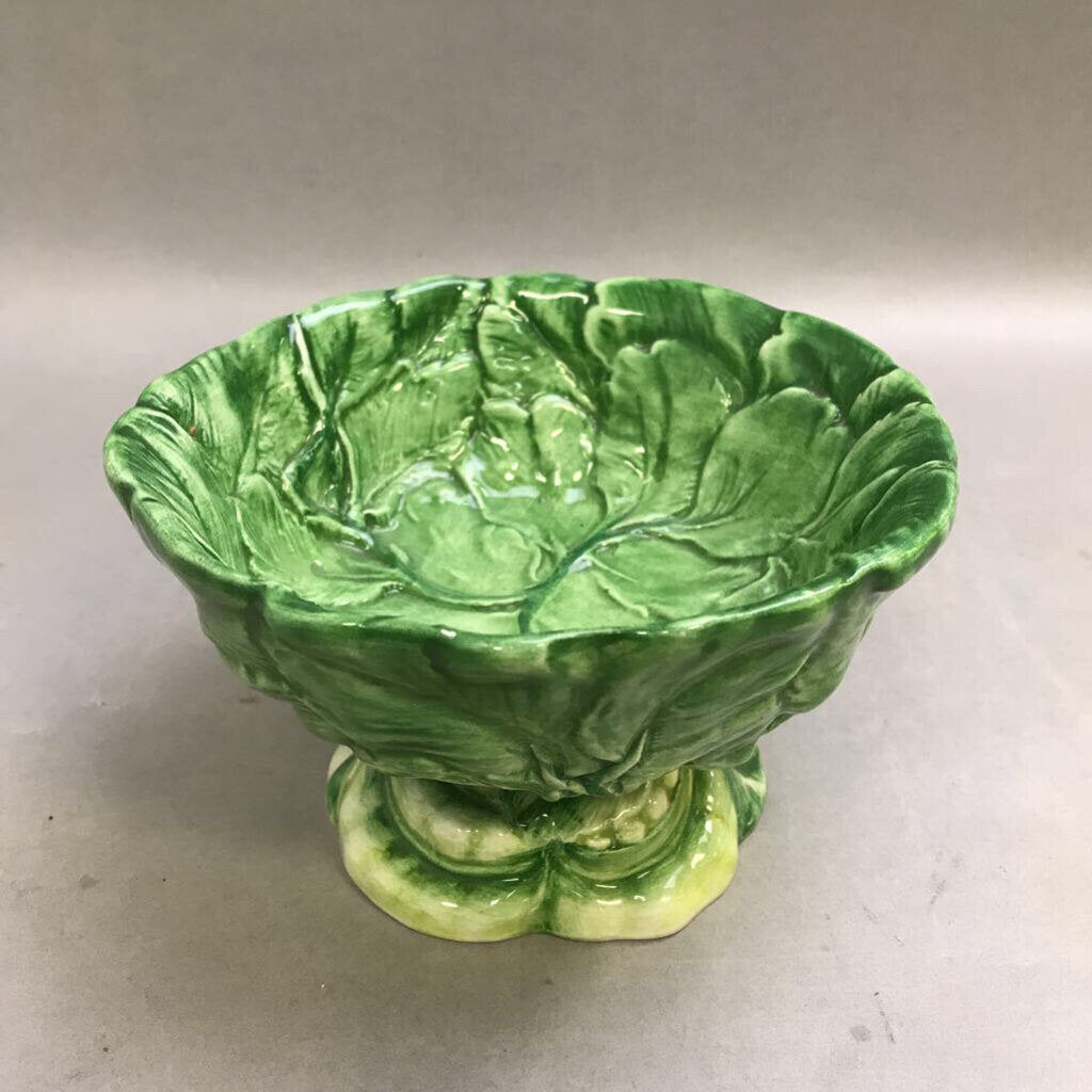 Vietri Green Cabbage Leaf Pedestal Dish / Compote (3.5x6x6)