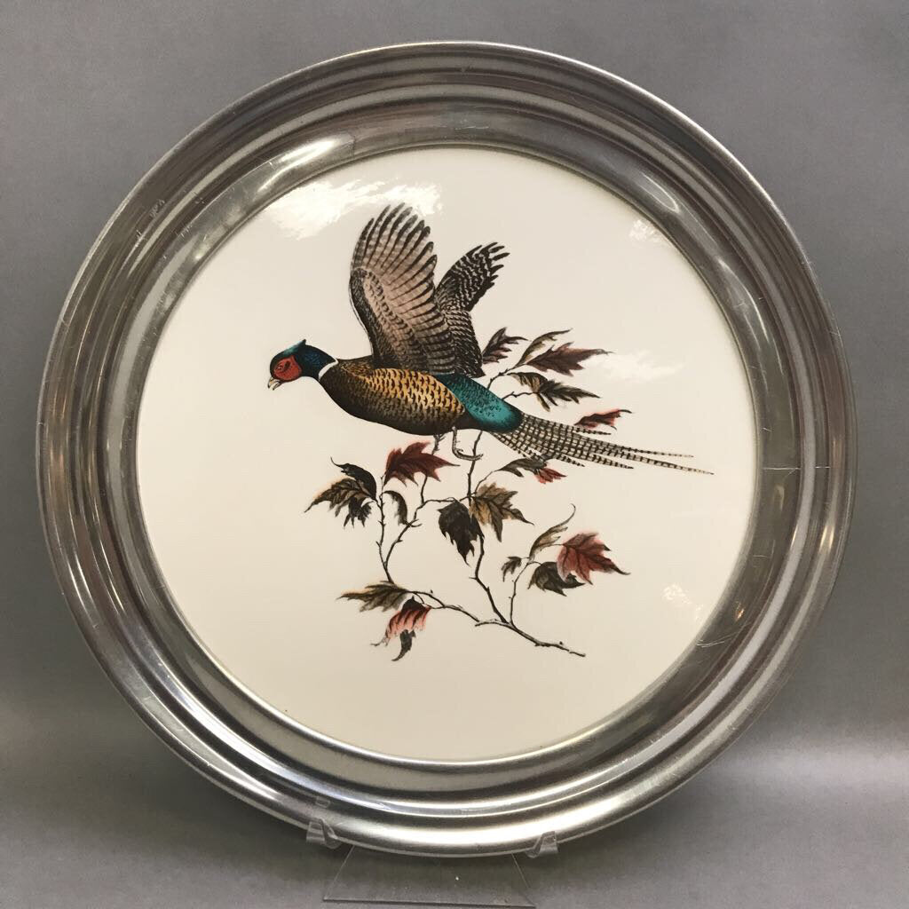 Reed & Barton Ceramic Pewter Plate Hand Colored Pheasant (15