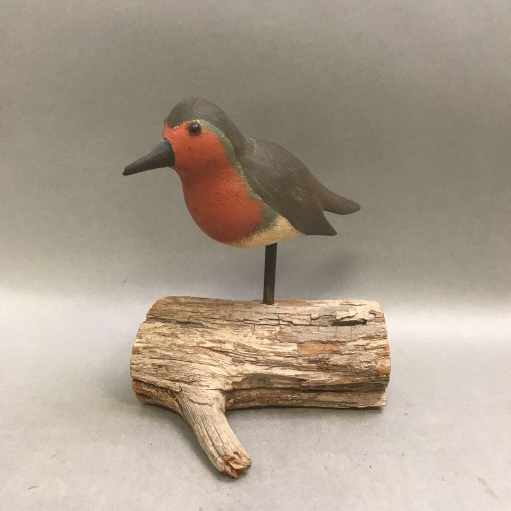 European Robin on Drift Wood Signed JLB 82 (7