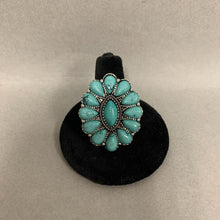 Load image into Gallery viewer, Mooncalf Handmade Faux Turquoise Cluster Silvertone Stretch Ring
