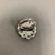 Load image into Gallery viewer, Mooncalf Handmade Faux Turquoise Cluster Silvertone Stretch Ring
