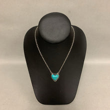 Load image into Gallery viewer, Mooncalf Handmade Silvertone Faux Turquoise Heart Necklace (21&quot;)
