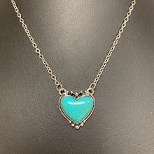 Load image into Gallery viewer, Mooncalf Handmade Silvertone Faux Turquoise Heart Necklace (21&quot;)
