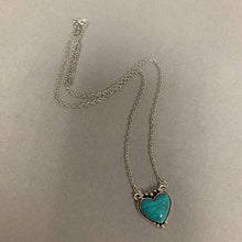 Load image into Gallery viewer, Mooncalf Handmade Silvertone Faux Turquoise Heart Necklace (21&quot;)
