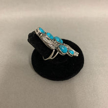 Load image into Gallery viewer, Mooncalf Handmade Silvertone Faux Turquoise Ring sz 9
