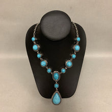 Load image into Gallery viewer, Mooncalf Handmade Faux Turquoise Silvertone Statement Necklace (25&quot;)
