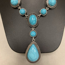 Load image into Gallery viewer, Mooncalf Handmade Faux Turquoise Silvertone Statement Necklace (25&quot;)
