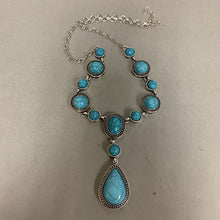 Load image into Gallery viewer, Mooncalf Handmade Faux Turquoise Silvertone Statement Necklace (25&quot;)
