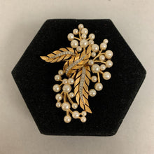 Load image into Gallery viewer, Vintage Crown Trifari Goldtone Faux Pearl Rhinestone Brooch Pin &amp; Clip Earrings Set
