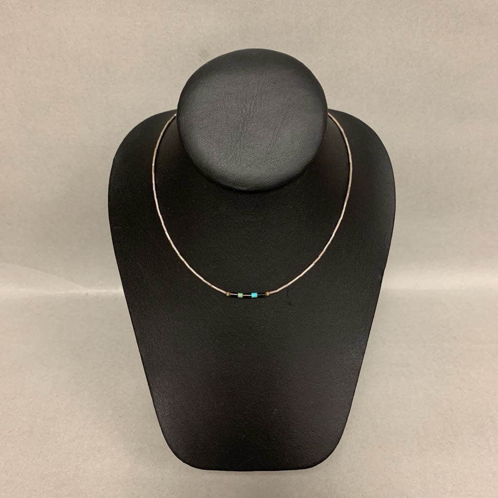 Sterling Turquoise Onyx Bead Necklace (15