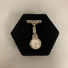 Load image into Gallery viewer, Vintage Leora Silvertone Paste Stone Pocket Watch Brooch Pin As-Is Not Working (2.5")
