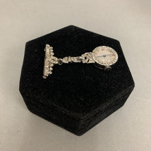 Load image into Gallery viewer, Vintage Leora Silvertone Paste Stone Pocket Watch Brooch Pin As-Is Not Working (2.5")

