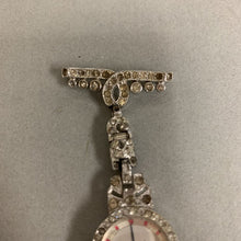 Load image into Gallery viewer, Vintage Leora Silvertone Paste Stone Pocket Watch Brooch Pin As-Is Not Working (2.5")
