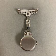 Load image into Gallery viewer, Vintage Leora Silvertone Paste Stone Pocket Watch Brooch Pin As-Is Not Working (2.5")
