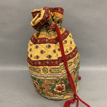 Load image into Gallery viewer, Yellow &amp; Maroon Print Quilted Drawstring Purse (14x12x6&quot;)
