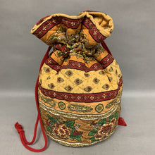 Load image into Gallery viewer, Yellow &amp; Maroon Print Quilted Drawstring Purse (14x12x6&quot;)

