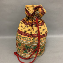 Load image into Gallery viewer, Yellow &amp; Maroon Print Quilted Drawstring Purse (14x12x6&quot;)
