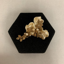 Load image into Gallery viewer, Vintage Miriam Haskell Goldtone Faux Pearl Leaves Brooch Pin Signed (2.5&quot;)
