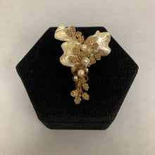 Load image into Gallery viewer, Vintage Miriam Haskell Goldtone Faux Pearl Leaves Brooch Pin Signed (2.5&quot;)

