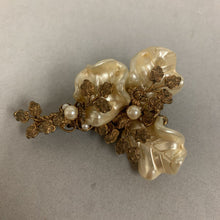 Load image into Gallery viewer, Vintage Miriam Haskell Goldtone Faux Pearl Leaves Brooch Pin Signed (2.5&quot;)
