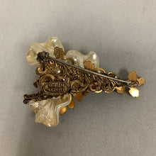 Load image into Gallery viewer, Vintage Miriam Haskell Goldtone Faux Pearl Leaves Brooch Pin Signed (2.5&quot;)
