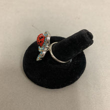 Load image into Gallery viewer, Sterling Crystal Flower Ladybug Ring As-Is sz 7
