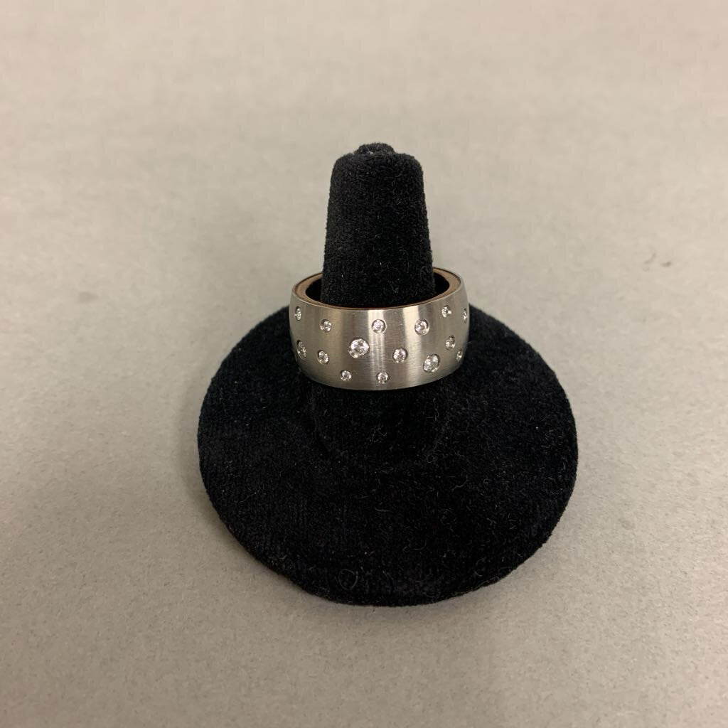 Lumani Brushed Steel Pave CZ Band Ring sz 7