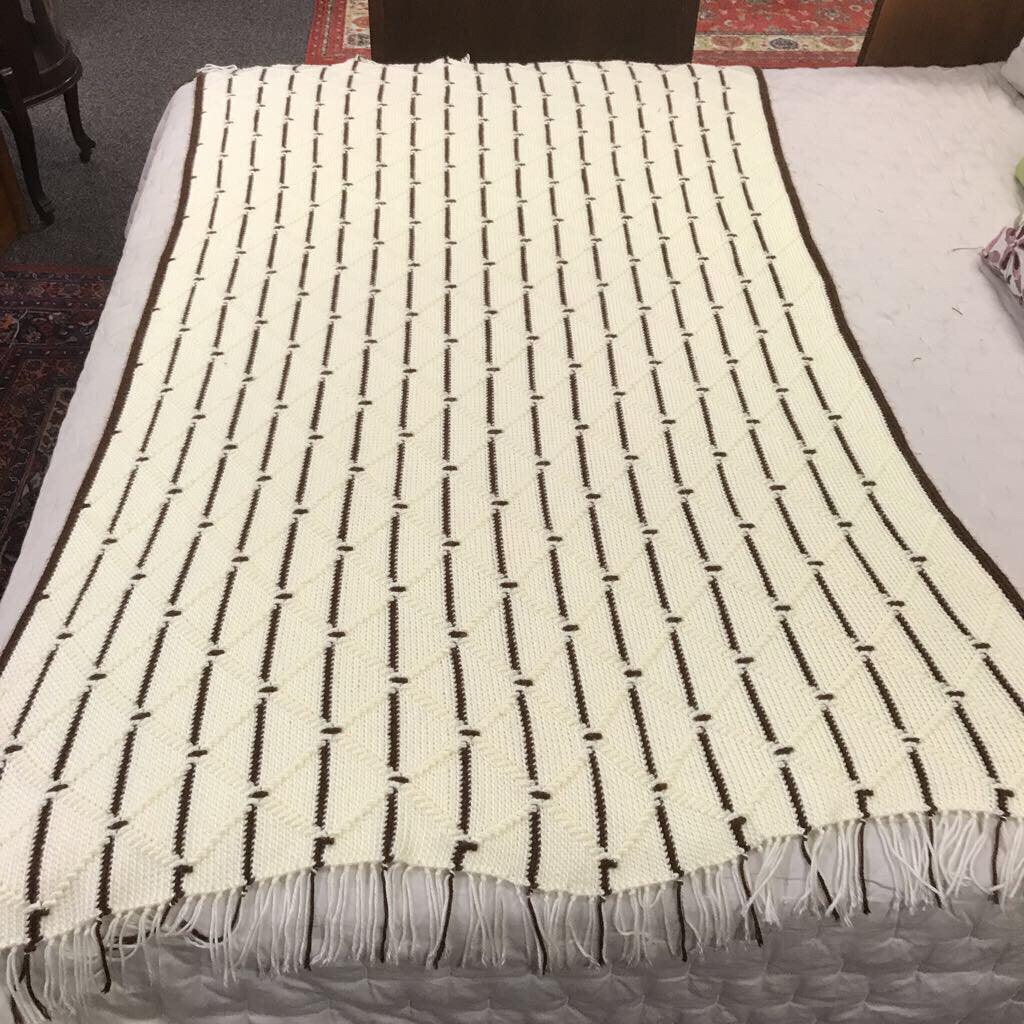 Hand Made Crochet Cream & Brown Blanket (60x48)
