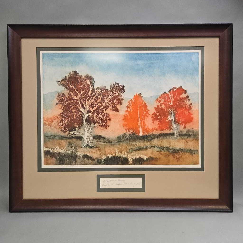 Signed Print/Etching - Glowing Light of Afternoon, Suzanne Ream Frey; Trees/Hills (25.5x30.5)