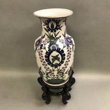 Load image into Gallery viewer, White Floral Vase w/ Blue &amp; Purple Flowers w/ Stand (14&quot;)
