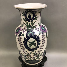 Load image into Gallery viewer, White Floral Vase w/ Blue &amp; Purple Flowers w/ Stand (14&quot;)
