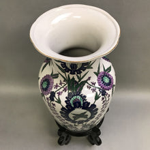 Load image into Gallery viewer, White Floral Vase w/ Blue &amp; Purple Flowers w/ Stand (14&quot;)
