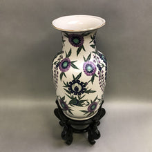 Load image into Gallery viewer, White Floral Vase w/ Blue &amp; Purple Flowers w/ Stand (14&quot;)
