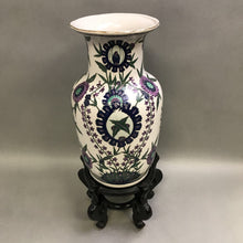 Load image into Gallery viewer, White Floral Vase w/ Blue &amp; Purple Flowers w/ Stand (14&quot;)
